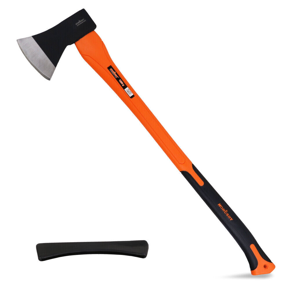 HORUSDY 797mm Long Axe with Durable Fiberglass Handle and Drop-Forged Polished Steel Head, Ideal for Camping and Timber Work