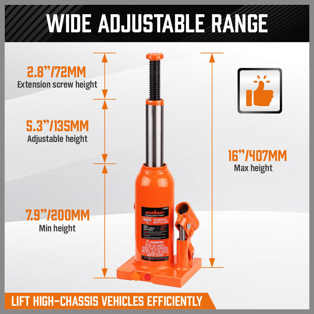 HORUSDY 4-Ton Heavy Duty Hydraulic Bottle Jack with Safety Valve, Engineered Steel Lifting Saddle, and AS/NZS 2693:2007 Certification for Secure and Safe Vehicle Lifting