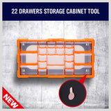 Durable 22-drawer plastic storage cabinet with versatile organization options for tools and supplies.