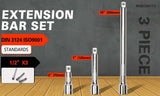 Robust 3-Piece Extension Bar Set with spring-loaded ball detent, knurled grip, and SmartKrome plating for 1/2" drive.