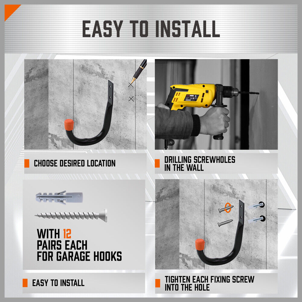 HORUSDY 6Pc Wall Mount Garage Hooks Set