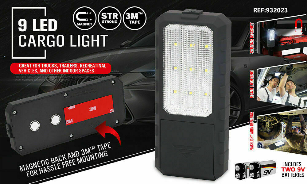 Compact and portable LED Light, perfect for camping, garage work, and auto repairs. Features a handy size of 175cm x 25cm x 73cm, equipped with two magnets for easy mounting, and powered by 9 LED lights for superior brightness.