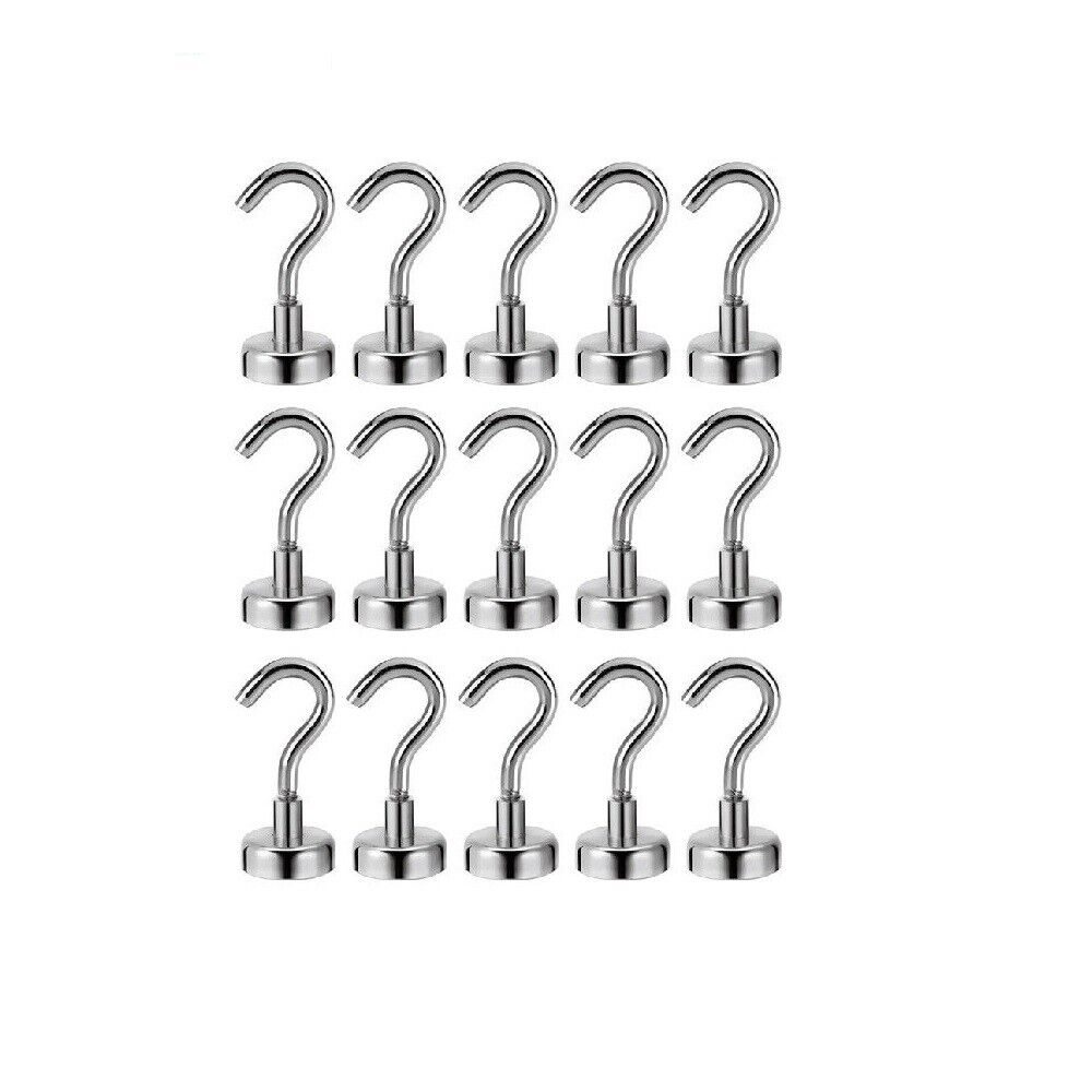 Set of 15 Durable Neodymium Magnetic Hooks with 12LB Holding Capacity for Versatile Use