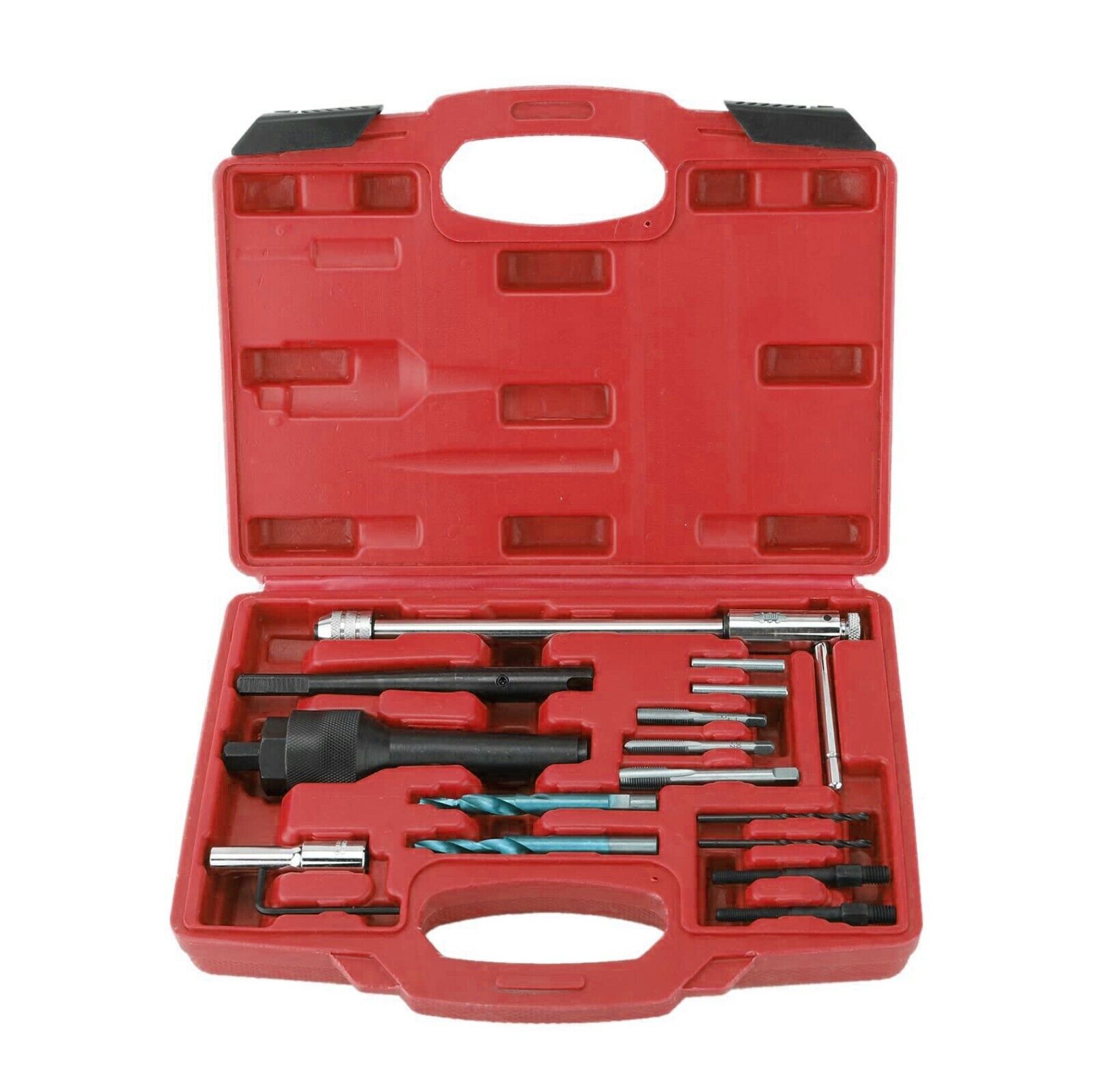 Efficient Glow Plug Removal Kit for 8mm and 10mm Plugs - Includes Allen Key, Step Drill, Pilot Drills, and Carry Case