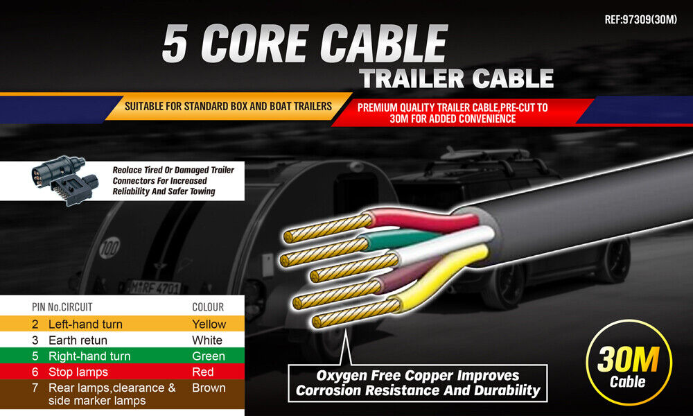 Heavy-duty 30M 7 Core Wire Cable for Trailers, Caravans, and Trucks
