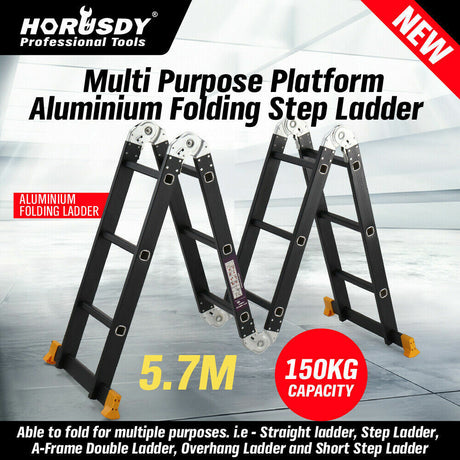 Aluminum Folding Step Ladder Extended to 5.7M with Sturdy Frame and Secure Locking