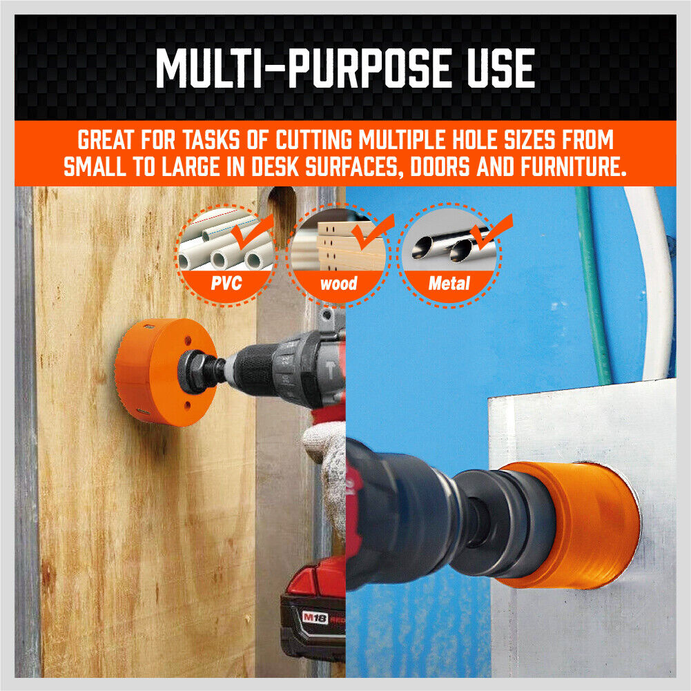 16-piece bi-metal hole saw set for precise cutting on metal, wood, gypsum, PVC, and plastic, with various sizes and durable construction