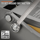 A complete set of 9 metric HORUSDY spanners with 75-degree offset and double box ends, displayed with a mirror finish for durability and precision.