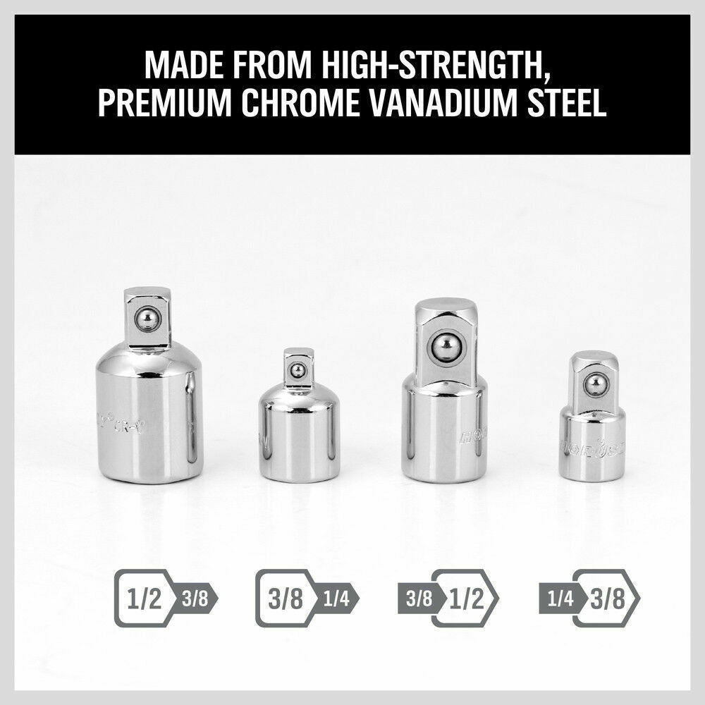 Versatile 7-Piece Socket Adaptor Set - Includes Flexible Adaptors and Reducers for 1/4", 3/8", 1/2" Drives with 360 Degree Swivel Action