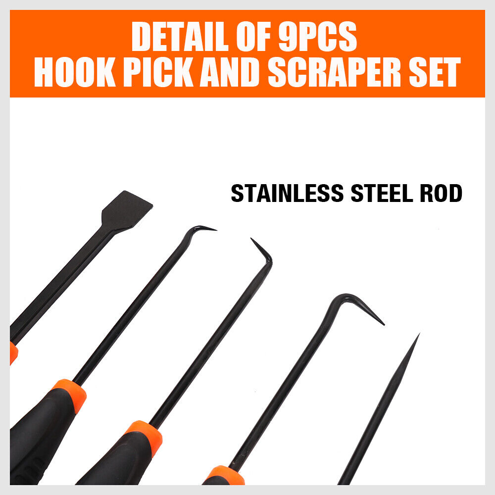 Versatile 9-Piece Hook and Pick Tool Set - Drop Forged, Heat-Treated Chrome Vanadium Steel, Ergonomic Cushion Grip Handles