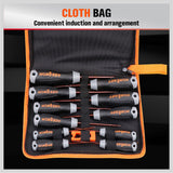 Premium Magnetic Torx Screwdriver Set - Tamper Proof Star Key, S2 Steel, comfortable grip, organized storage in cloth bag.