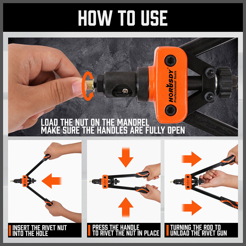 Professional 14-Inch Rivet Nut Tool Set Featuring Interchangeable Metric & SAE Mandrels and Rivnuts