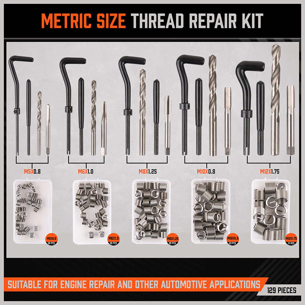 Comprehensive 300-Piece Thread Repair Kit Including HSS Drills, Helicoil Taps, and Inserts