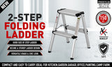 Portable 2-Step Folding Ladder - Lightweight Aluminum Frame, Anti-Slip Safety, 150kg Capacity - Ideal for Home and Work
