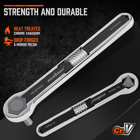 HORUSDY 2-Piece Universal Wrench Set, 8-inch and 10-inch, Adjustable for SAE and Metric Sizes, Full Steel with Mirror Polish Finish