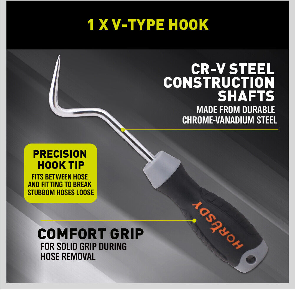 Chrome-vanadium steel hose removal hooks, V-type and U-type, for automotive use.