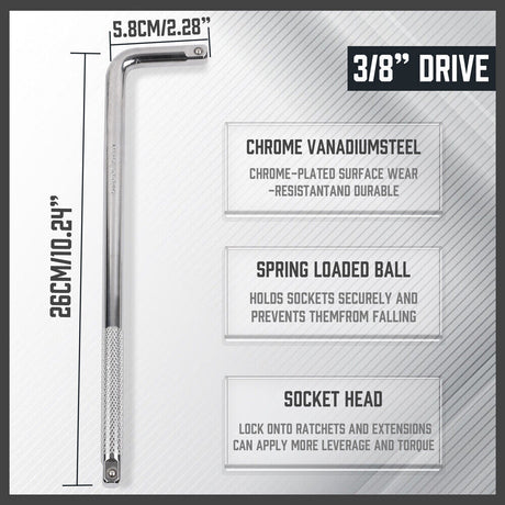 L Shape CR-V Steel Socket Extension Bar in 1/4", 3/8", 1/2" Drive Sizes, Chrome-Plated for Durability and Secure Socket Hold