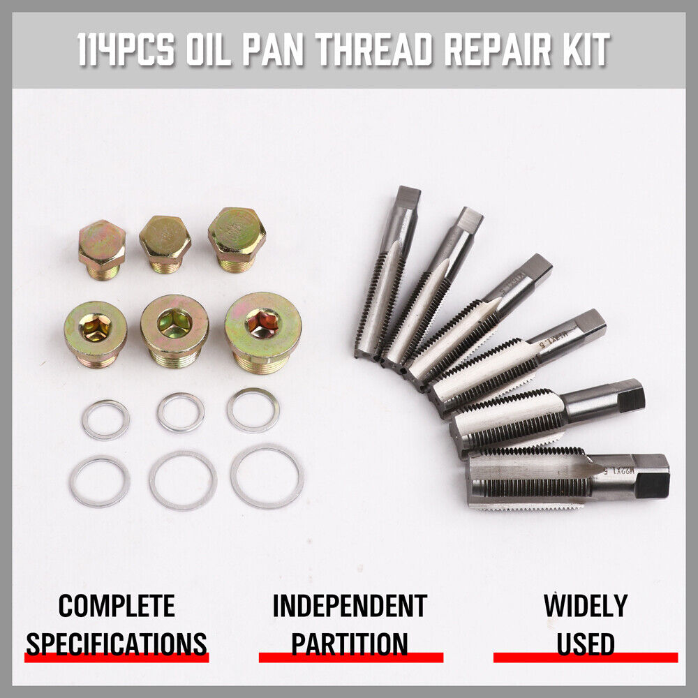 Versatile HORUSDY 114-Piece Oil Pan Thread Repair Kit, Ideal for Repairing Sump, Gearbox, and Differential Drain Plug Threads, Compatible with Multiple Vehicle Brands