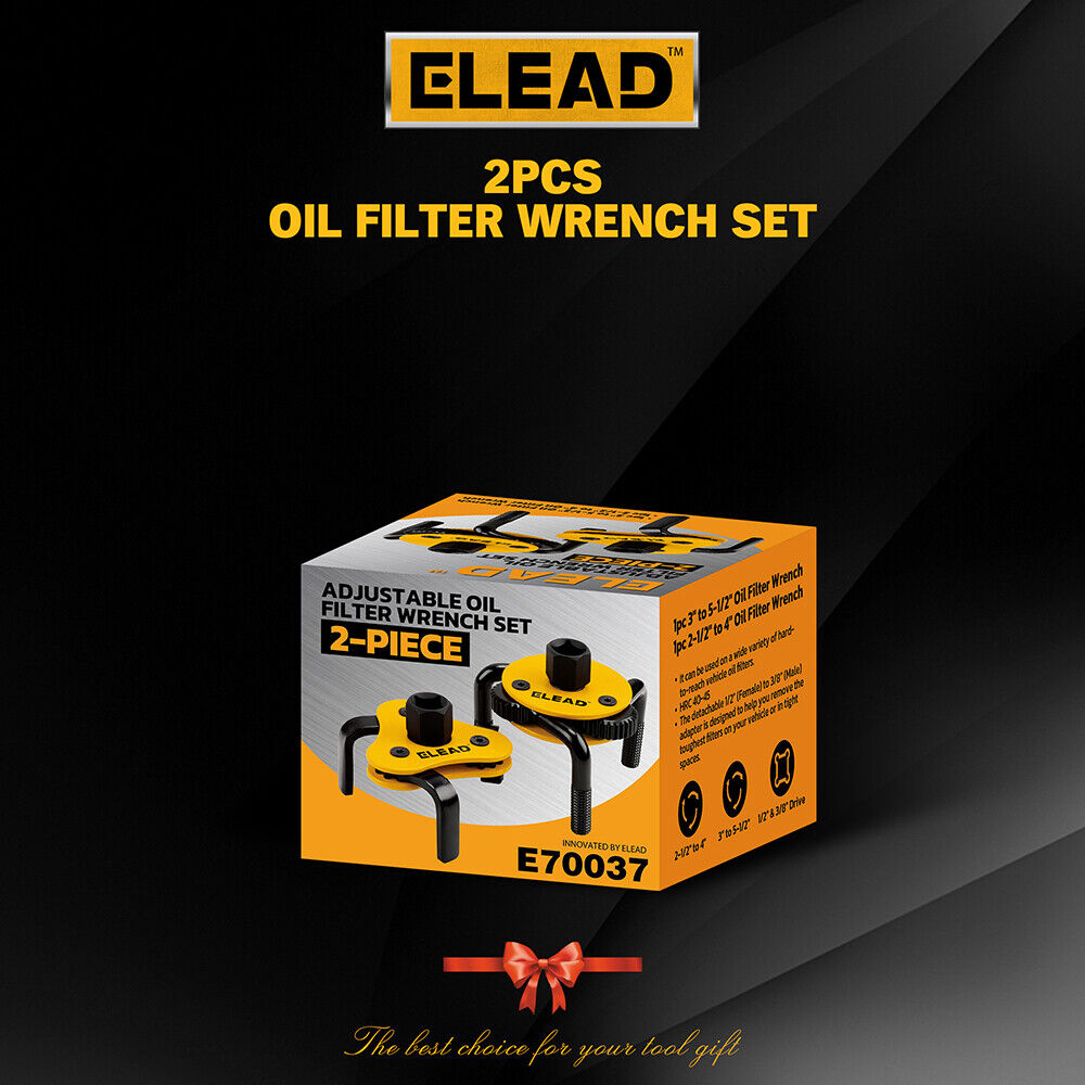 ELEAD Adjustable Oil Filter Wrench Set with 3-Jaw Design and Dual Drive Adapter
