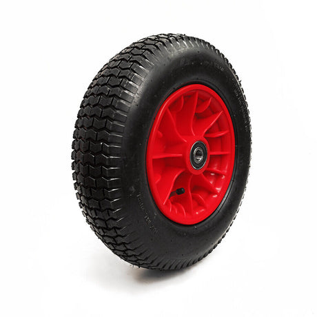 Heavy-Duty 16-Inch Pneumatic Wheel for Wheelbarrows with a 19mm Bore, Central Hub, and Plastic Rim