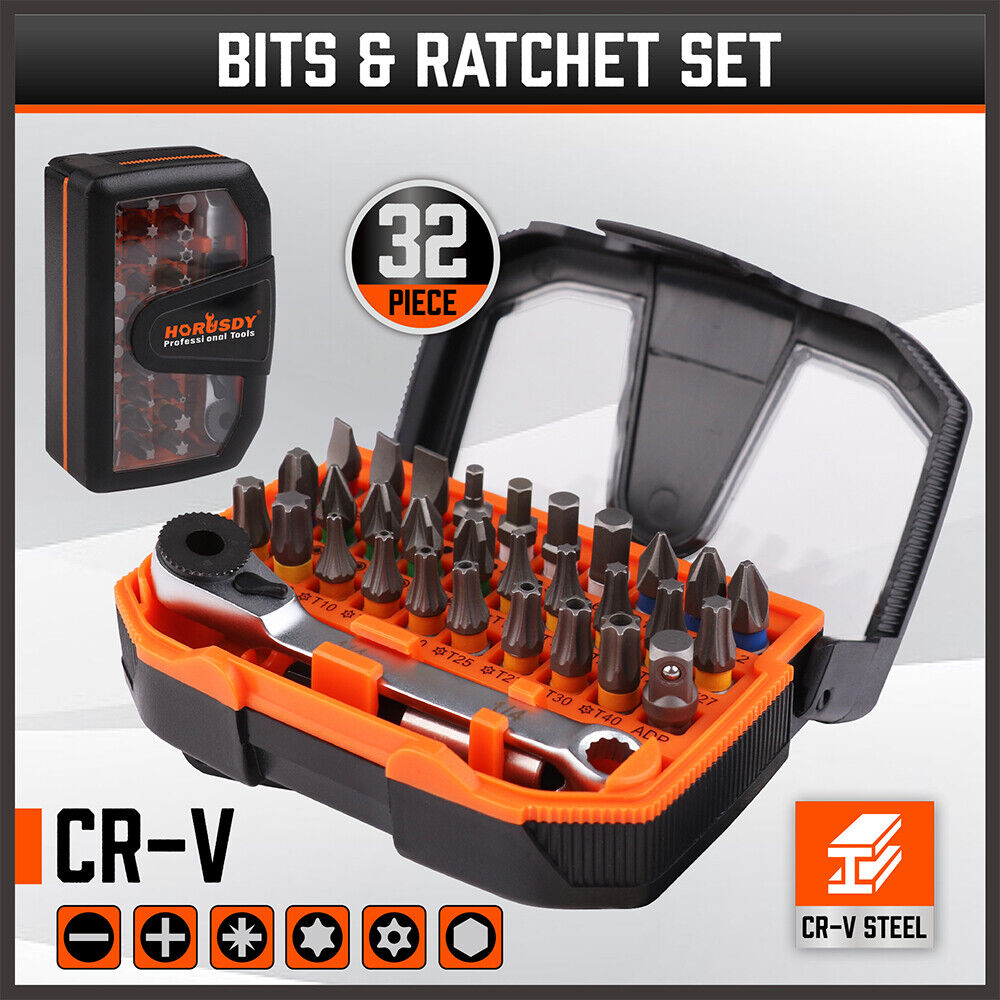 Versatile 32-Piece 1/4" Mini Ratchet and Screwdriver Set with Durable S2 Steel Bits and Reversible Spanner