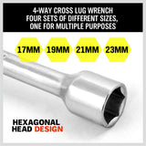 Heavy-Duty 20-Inch 4-Way Cross Wheel Wrench with 17mm, 19mm, 21mm, 23mm Sockets
