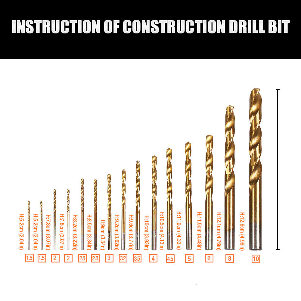 Comprehensive 45-Piece HSS Drill Bit Set, including 15 Metal, 15 Wood, and 15 Concrete Drill Bits in Various Sizes, with a Sturdy Carrying Case