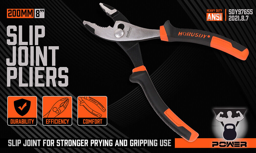 Durable 8-Inch Slip Joint Pliers - Drop-Forged Steel with Induction-Hardened Edge and Non-Slip ProTouch Grips