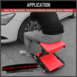 HORUSDY Convertible Z Creeper Seat in Black and Red, 100cm Length, Stainless Steel Frame with Leather Padding, Swivel Casters, for Mechanics and Workshop Use