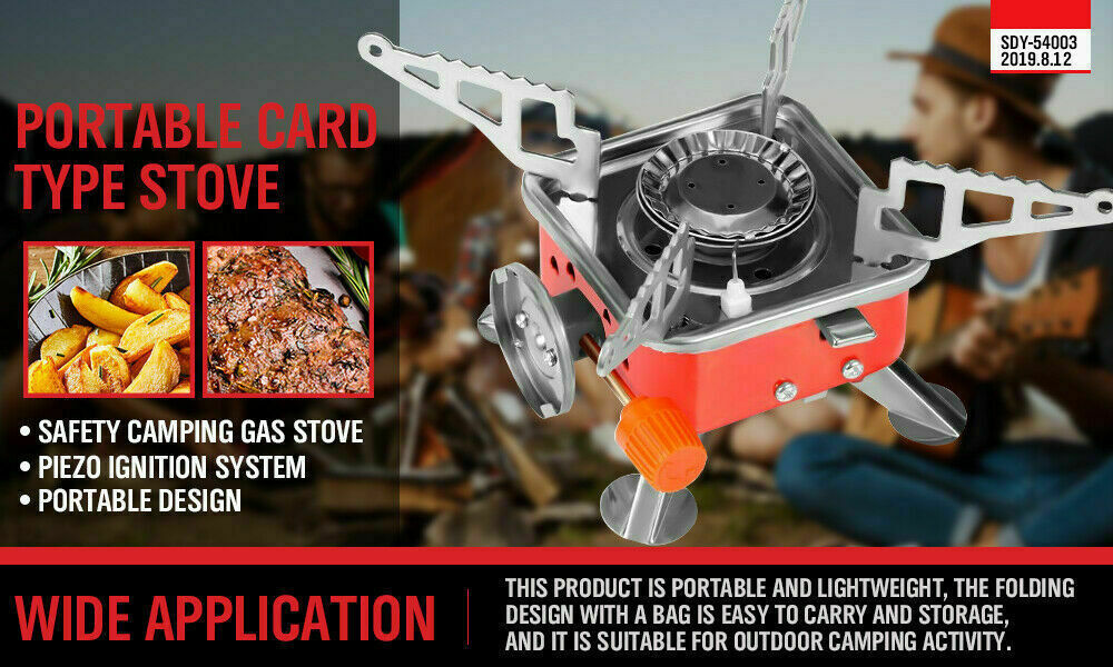 Compact and durable outdoor gas burner, perfect for camping and picnics. Features a powerful flame and high calorific efficiency, compatible with butane, propane, and gas