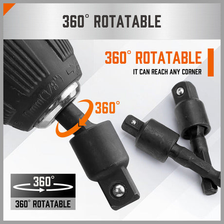 High-Quality 4-Piece Drill Socket Adapter Set with 360° Rotatable Extension for Efficient and Precise Drilling