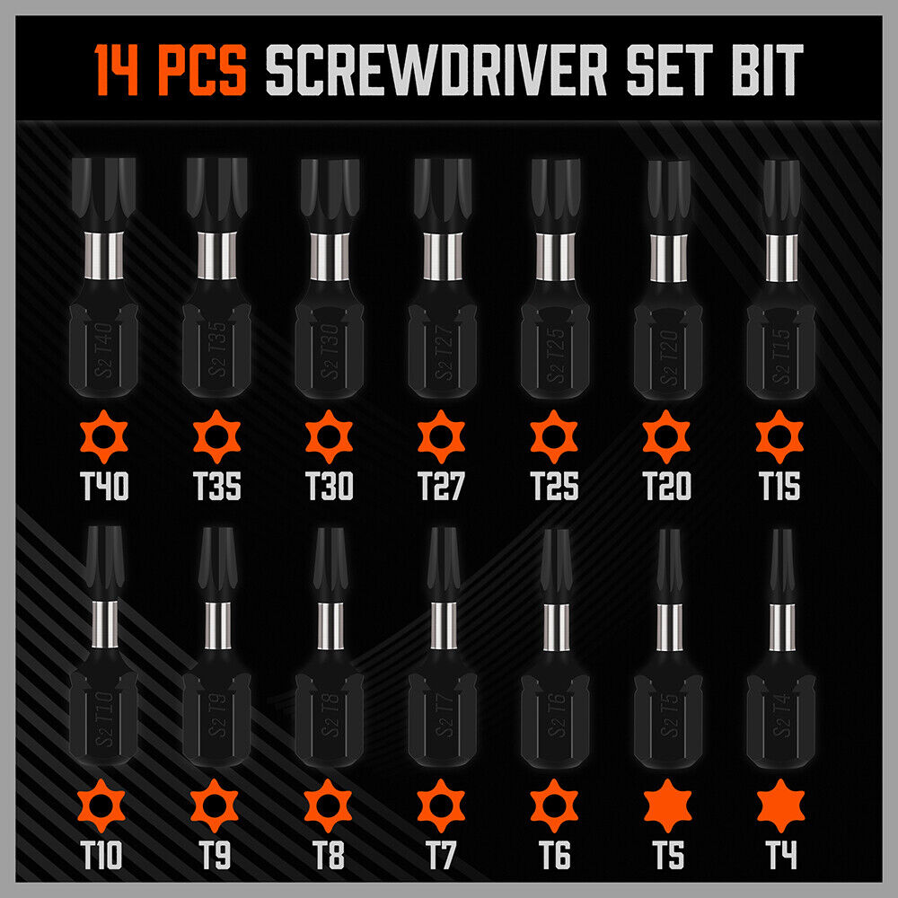 Durable Impact Tamper-Proof Torx Screwdriver Bit Set with Magnetic Extension - High-quality steel, versatile, secure fastening.