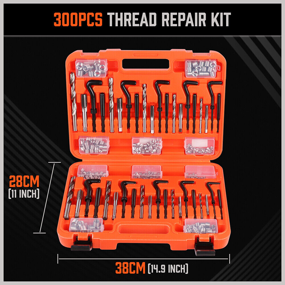 Comprehensive 300-Piece Thread Repair Kit Including HSS Drills, Helicoil Taps, and Inserts