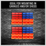 60-Piece Wall Mounted Tool Storage Bins Kit - Includes Red, Blue, Orange Bins and Peg Boards for Garage and Shed Organization