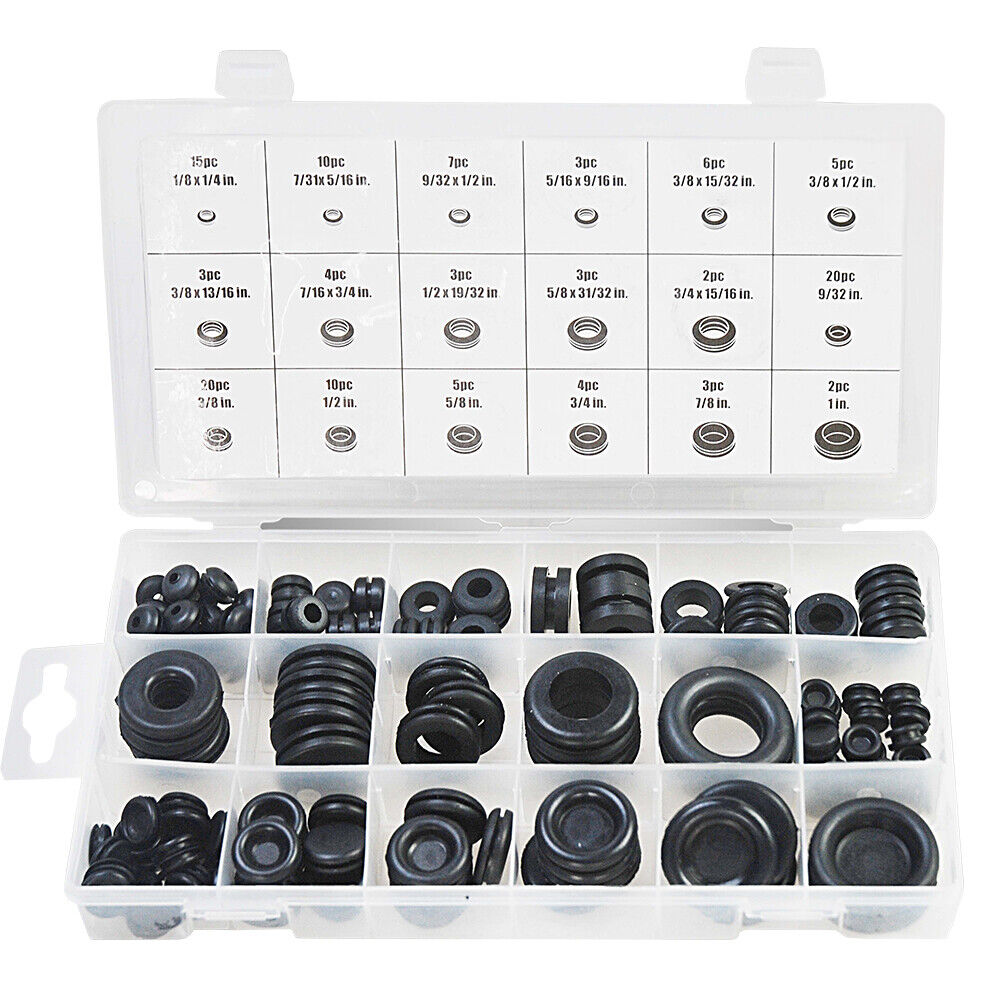 125-Piece Diverse Size Rubber Grommet and O-Ring Assortment Kit for Leak Prevention and Insulation