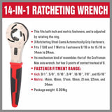 Versatile 8-Inch Auto Grip Universal Wrench - Adjustable for Inch and Metric Fasteners, Features 3 Ratcheting Steel Cams