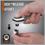 HORUSDY 3-Piece Stubby Socket Ratchet Wrench Set featuring 72-Tooth Mechanism and Durable CRV Construction, Sizes 1/2", 3/8", 1/4" with Storage Pouch