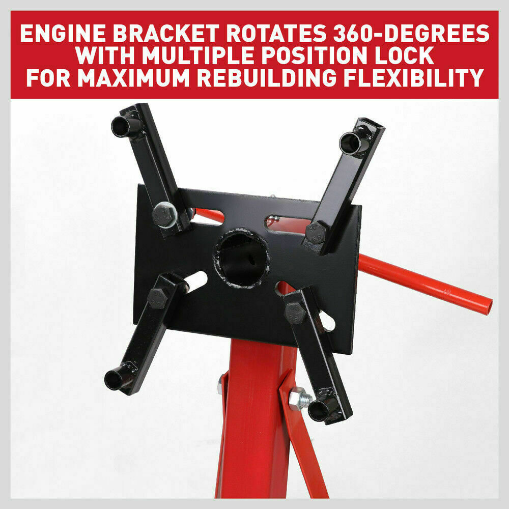 Durable 2000 lbs Capacity Engine Stand, Universal Mounting, Ideal for Auto Workshops - Includes Front and Back Casters