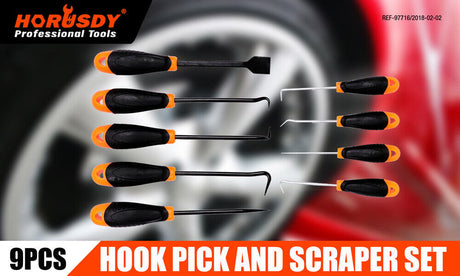 Versatile 9-Piece Hook and Pick Tool Set - Drop Forged, Heat-Treated Chrome Vanadium Steel, Ergonomic Cushion Grip Handles