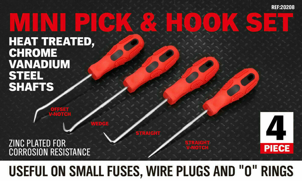 Durable 4-Piece Pick and Hook Tool Set with Ergonomic Non-Slip Rubber Handles for Precision Work