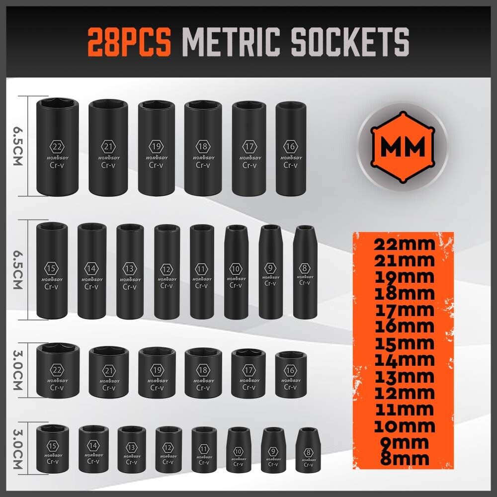 Comprehensive 50Pc 3/8" Impact Socket Set with Ratchet, Extensions, Metric & SAE Sizes, Durable Case Included