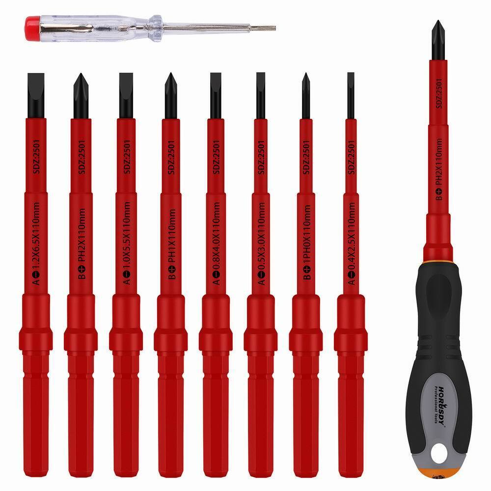 10-Piece Insulated Screwdriver Set for Electricians with Interchangeable Magnetic Tips and 1000V Safety Rating