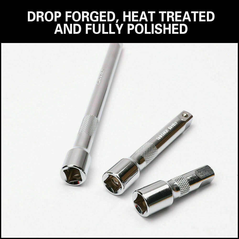 Robust 3-Piece Extension Bar Set with spring-loaded ball detent, knurled grip, and SmartKrome plating for 1/2" drive.