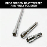 Robust 3-Piece Extension Bar Set with spring-loaded ball detent, knurled grip, and SmartKrome plating for 1/2" drive.