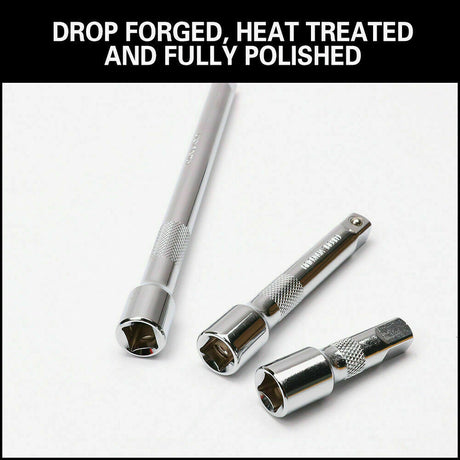 Robust 3-Piece Extension Bar Set with spring-loaded ball detent, knurled grip, and SmartKrome plating for 1/2" drive.