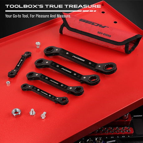 SEDY 5Pc SAE Ratchet Wrench Set - Offset Double End with 72 Tooth Ratchet, Matte Chrome Finish