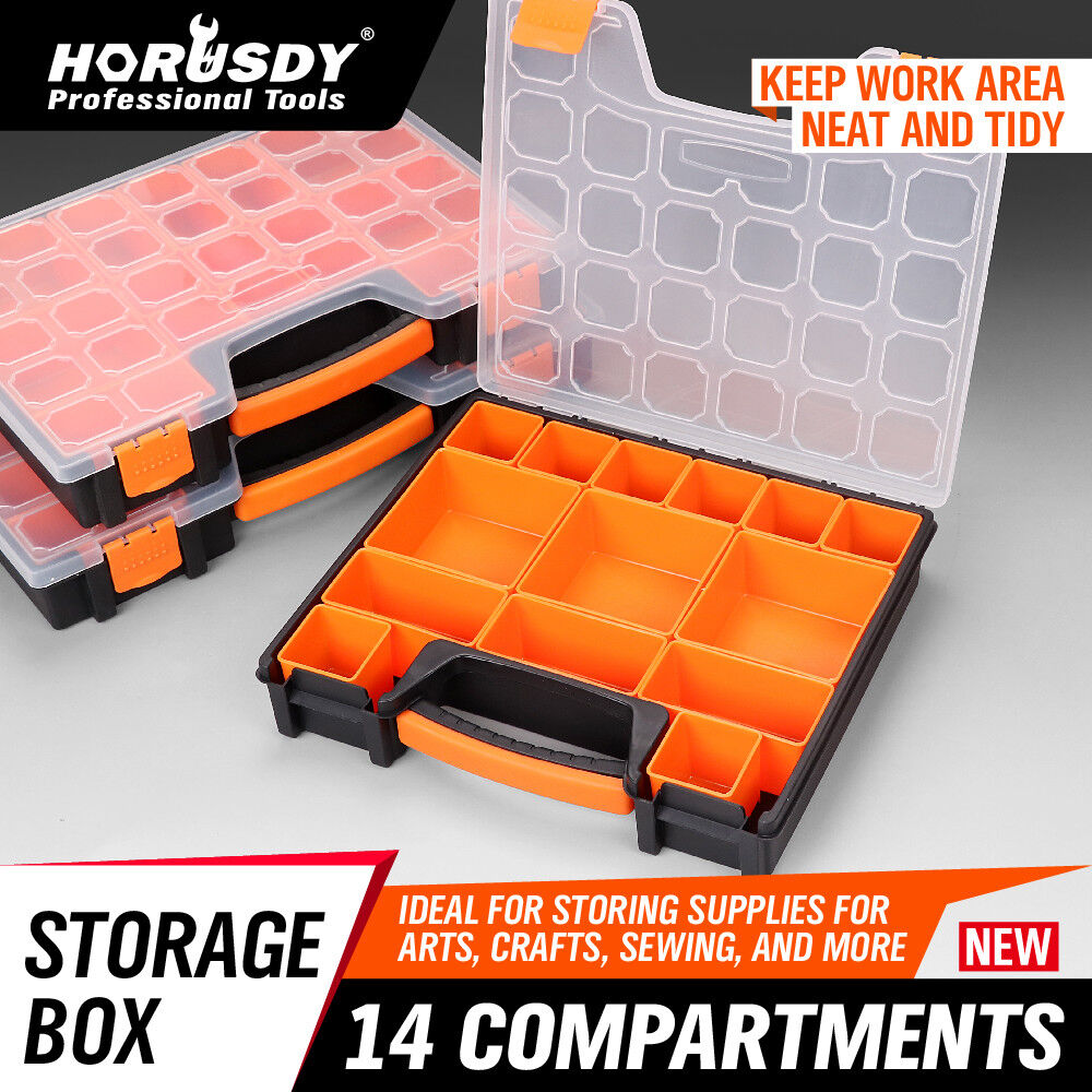 Organizer Storage Box with 14/15/22 Compartments, Plastic Carry Case for Tools and Craft Supplies