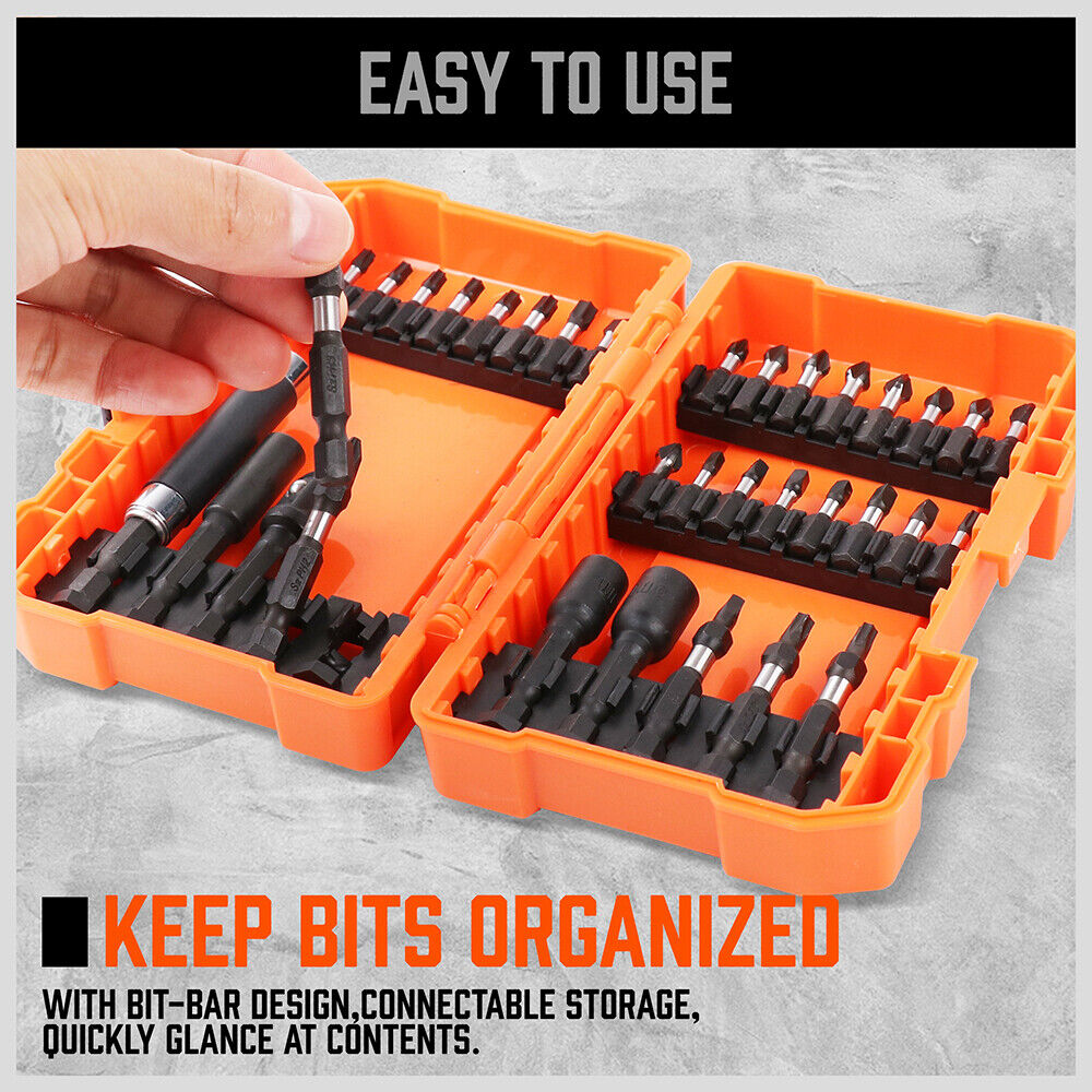 Comprehensive 34Pc Impact Screwdriver and Nut Driver Bit Set with Quick Release