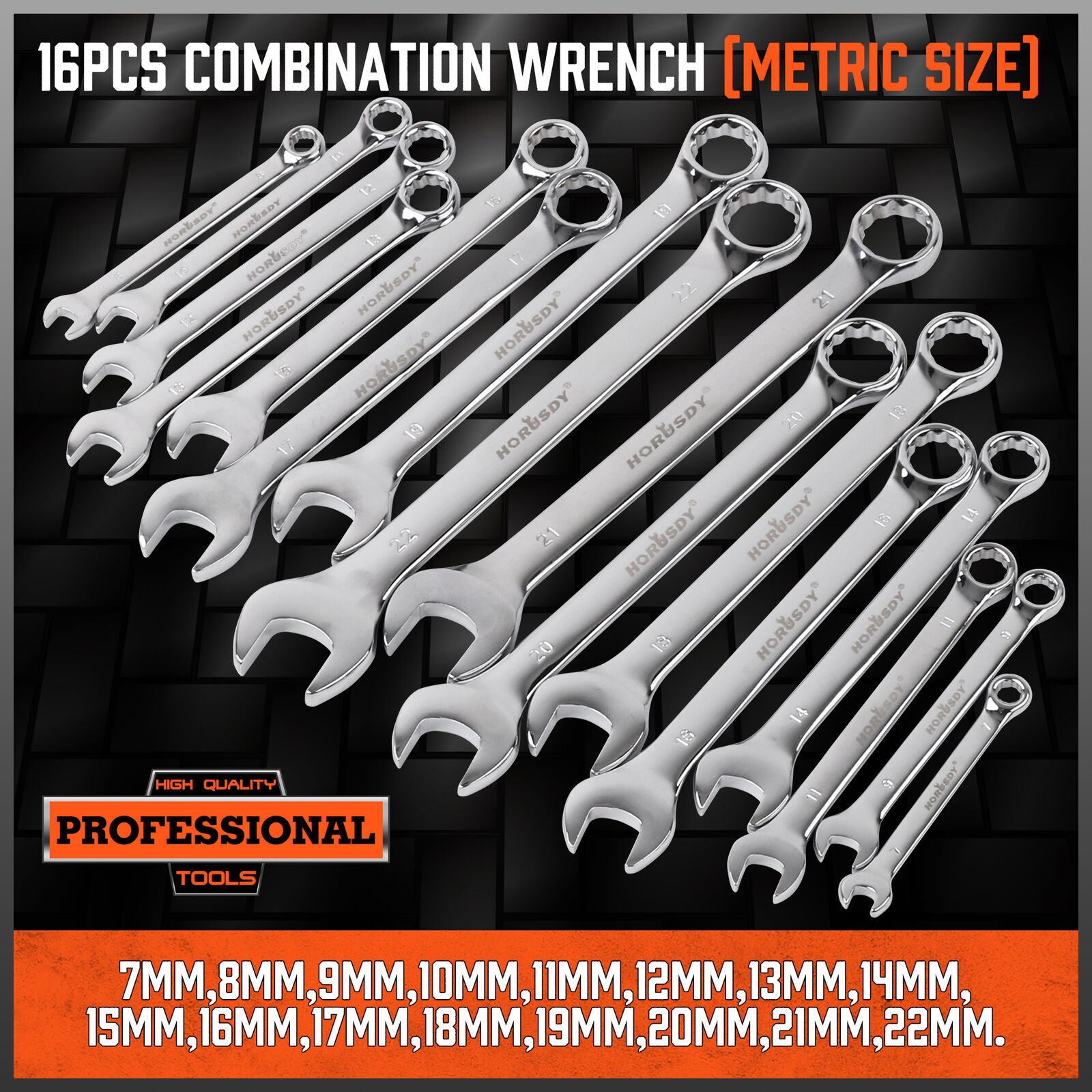 Durable 32-Piece Chrome Vanadium Steel Wrench Set with Mirror Polish Finish