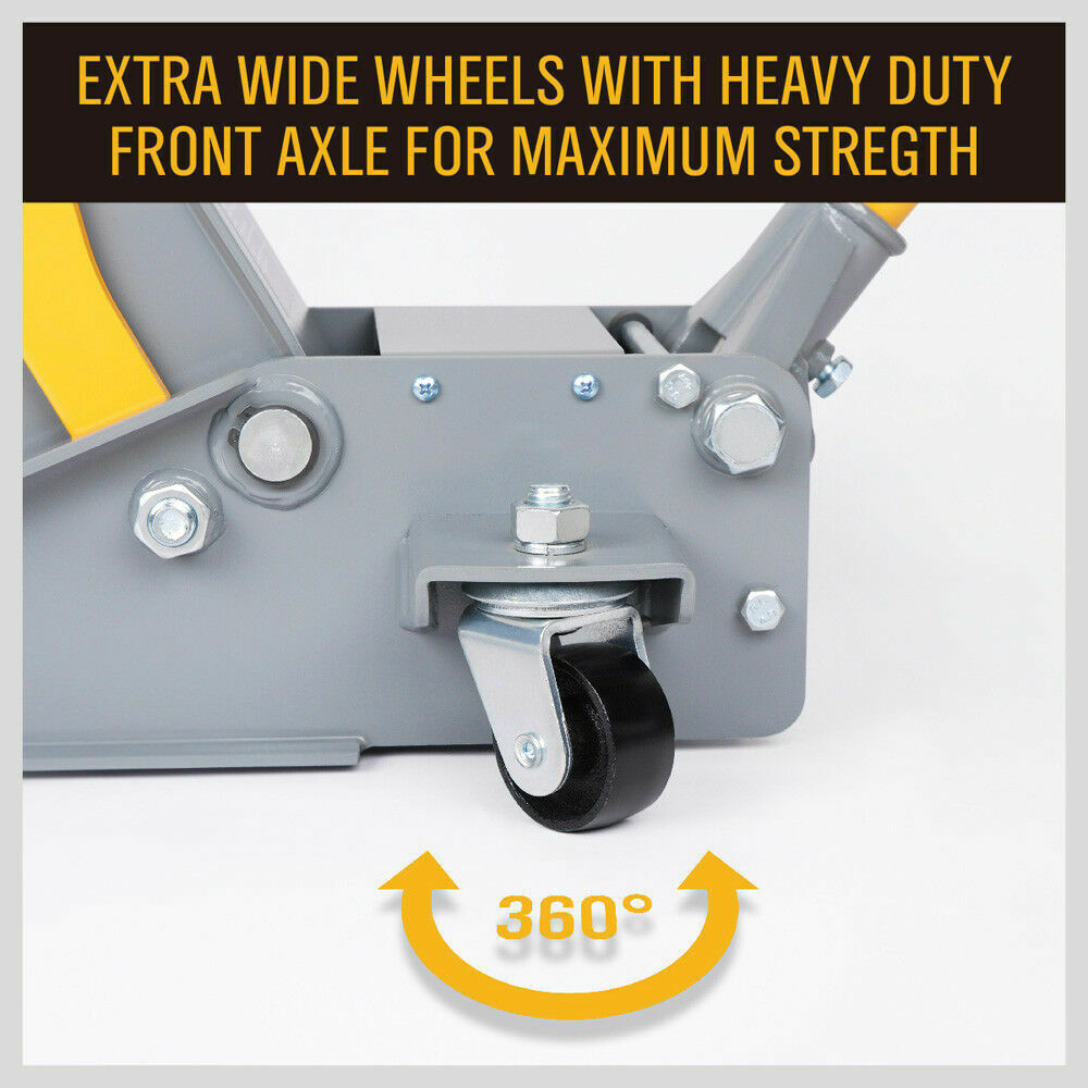 Close-up of the Hydraulic Floor Jack's Low Profile Design for Easy Access under Vehicles